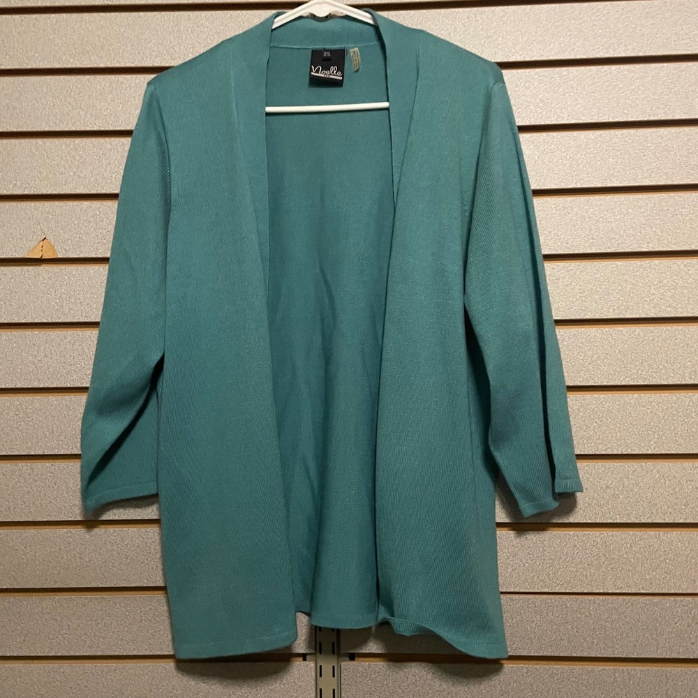 Noelle Teal Blue Ribbed Knit‎ Open Front Cardigan Sweater Women's XXL